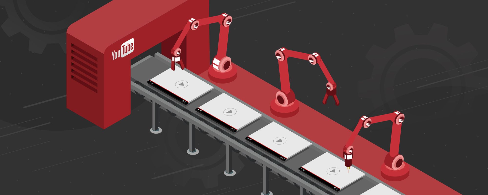 Illustration of machinery representing the YouTube algorithm selecting which videos to show its users.