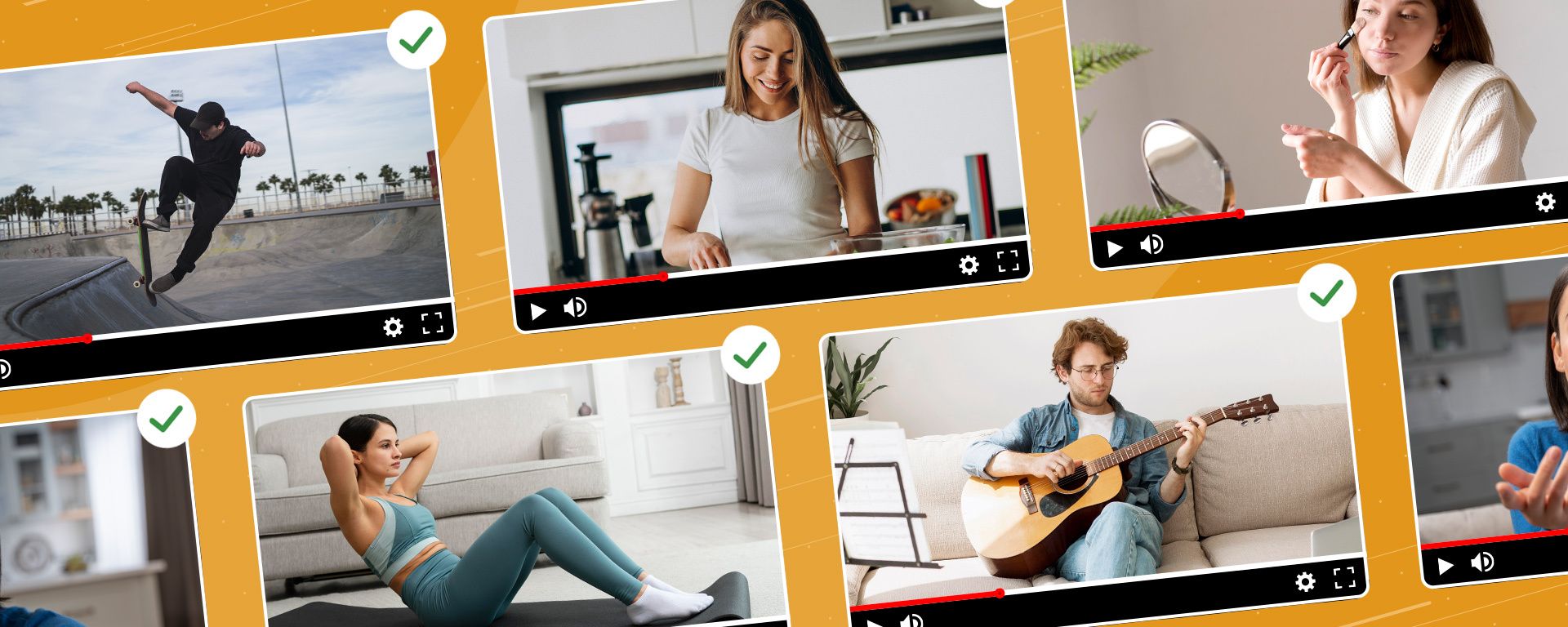 Examples of YouTube content that is safe from demonetization, including cookery and fitness videos.