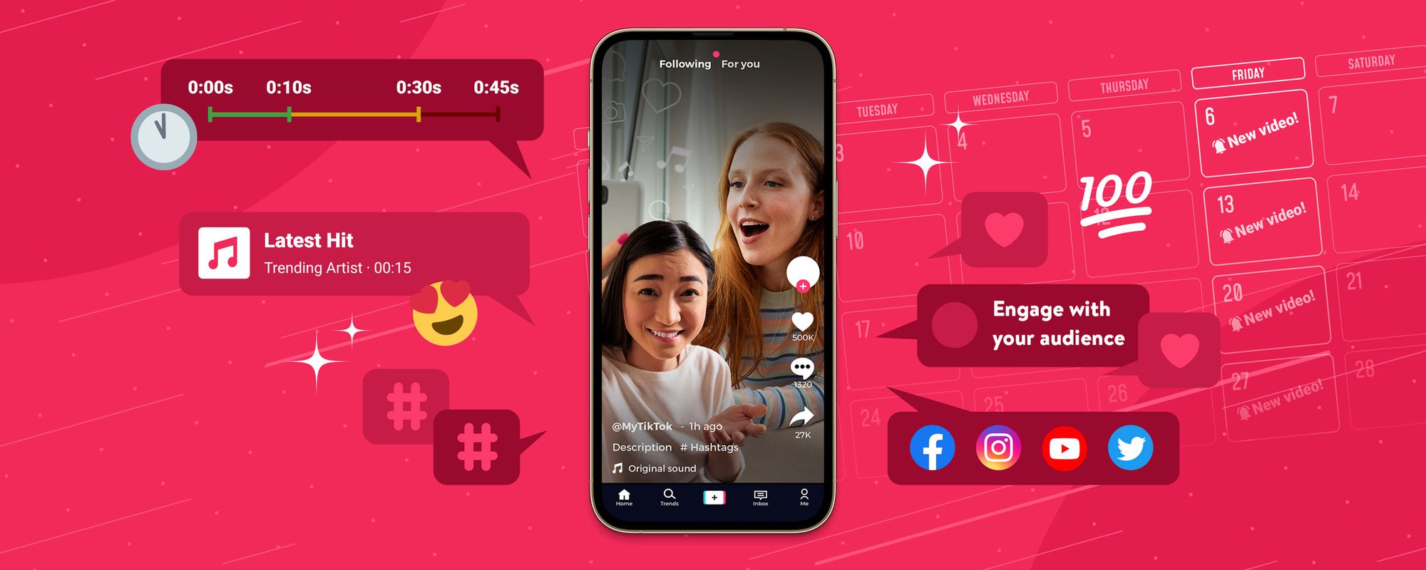 Illustration of different ways creators can get more views on TikTok for free.