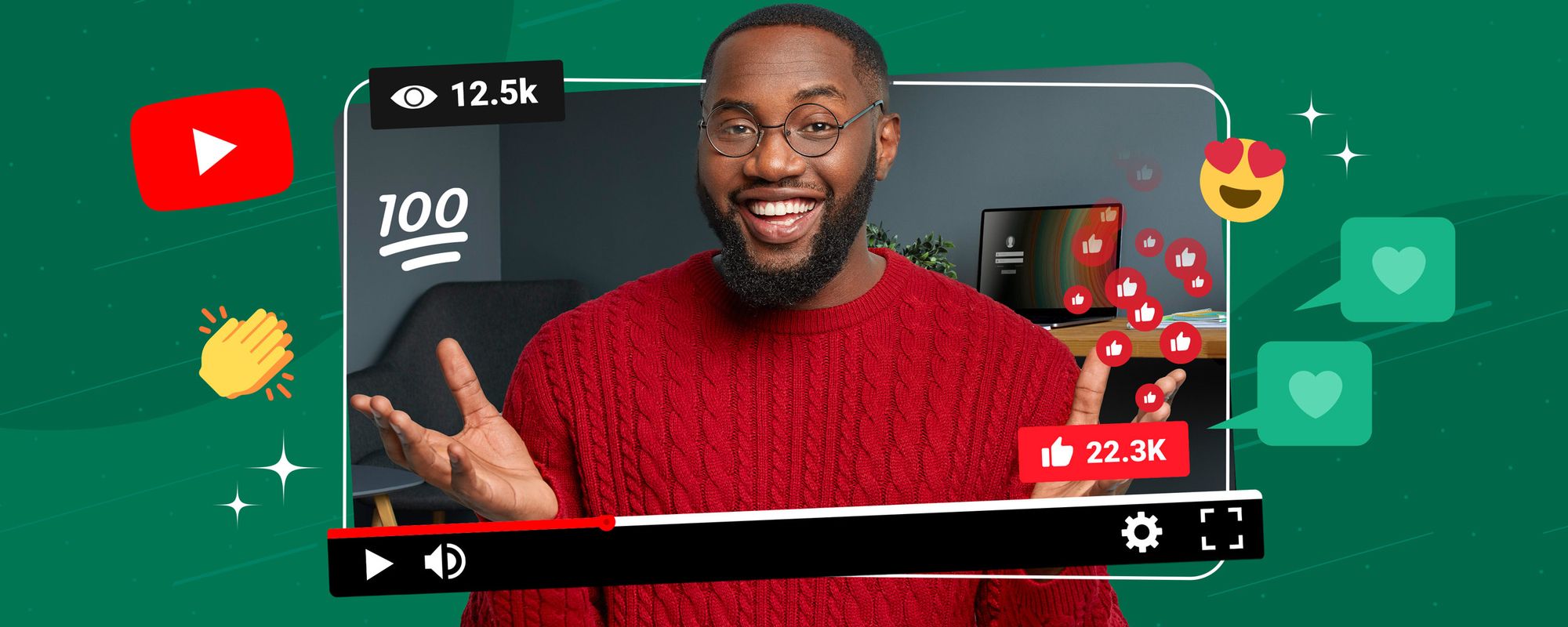 Illustration of a creator explaining how to get more views on YouTube.