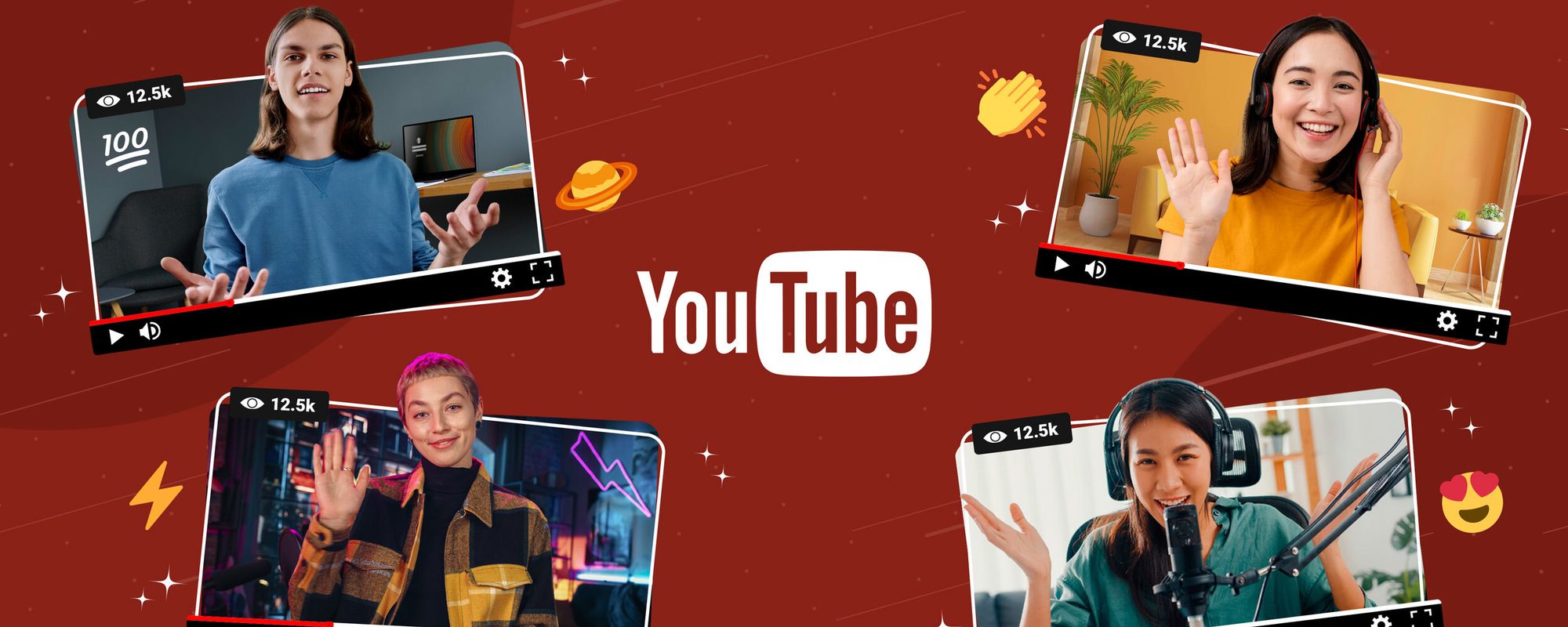 Image of different creators to show the range of YouTubers that are part of the YouTube Partner Program.