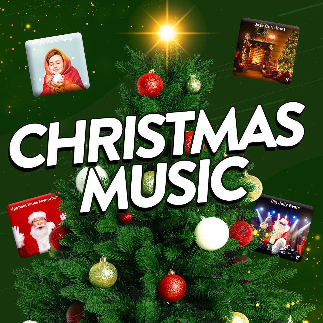 Image of a Christmas tree to accompany an article introducing the best royalty-free Christmas music for content creators