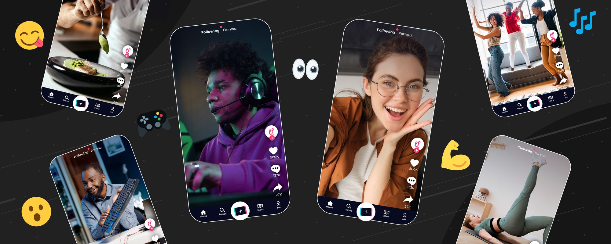 Images of different creators that have had their content shared further by the TikTok algorithm.