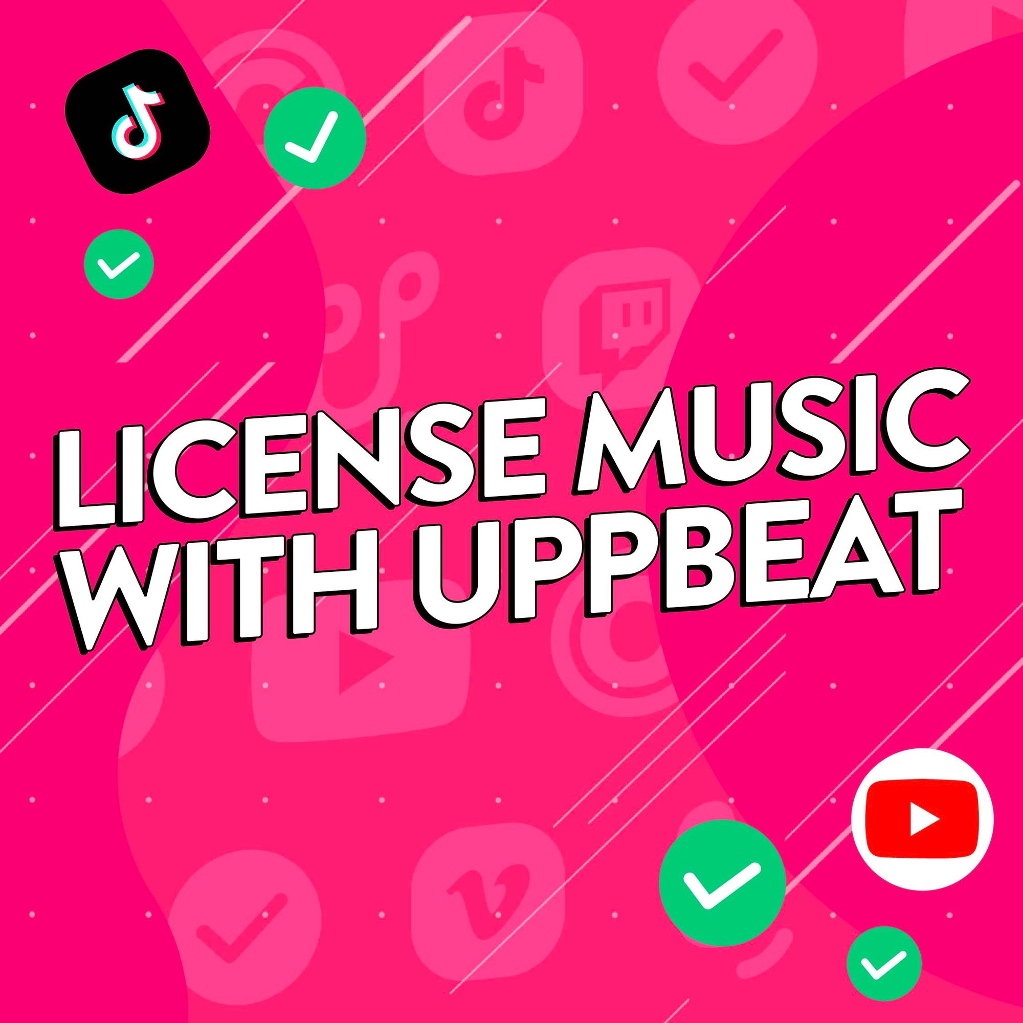 Images of social media platform logos with text that reads 'License music with Uppbeat.'