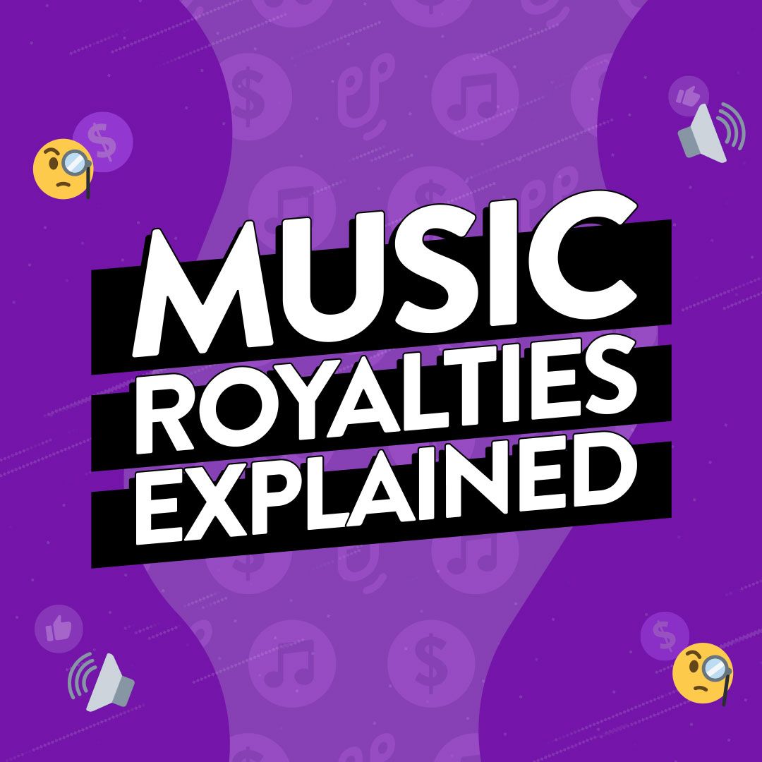 Header image that includes symbols of speakers and the text, 'Music royalties explained.'