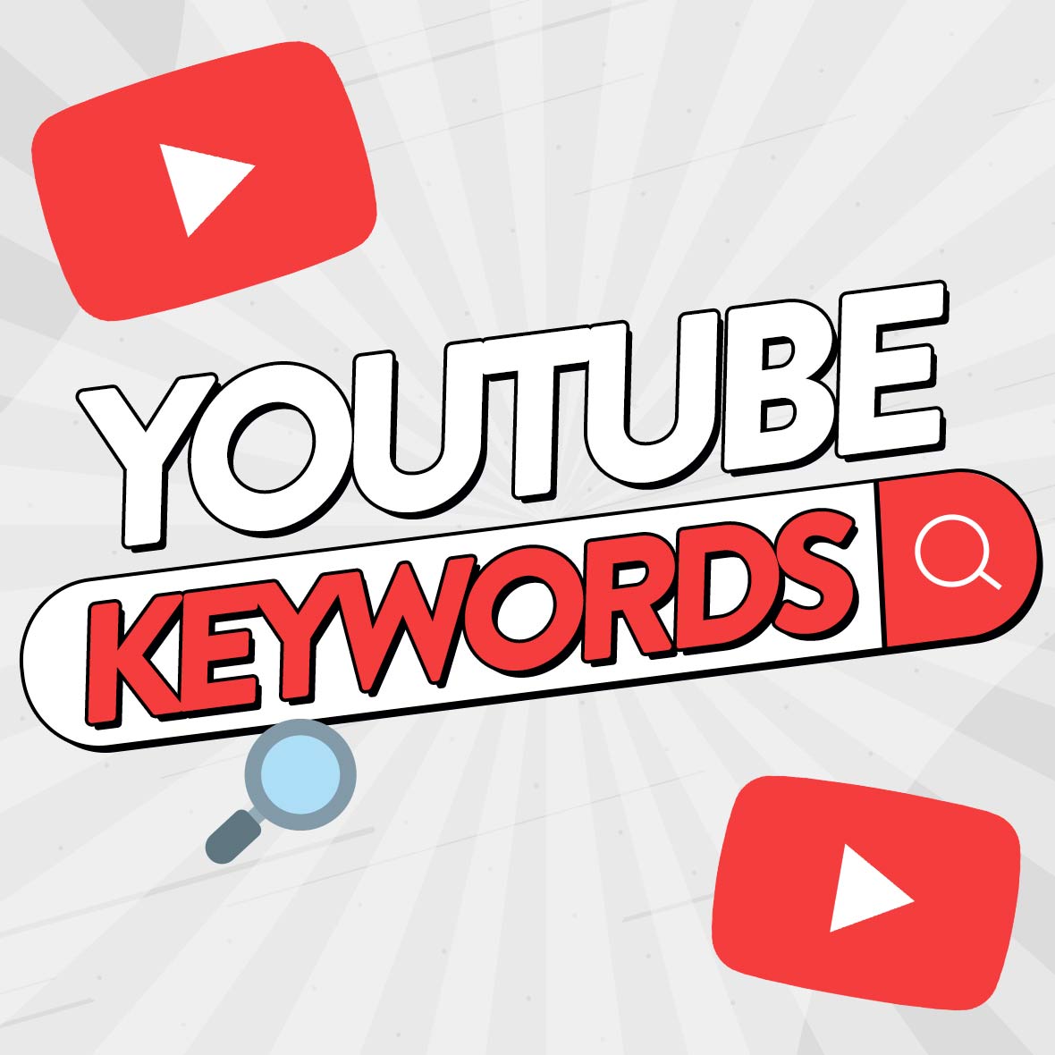 Illustration of a YouTube search bar with the words 'YouTube Keywords' over the top.