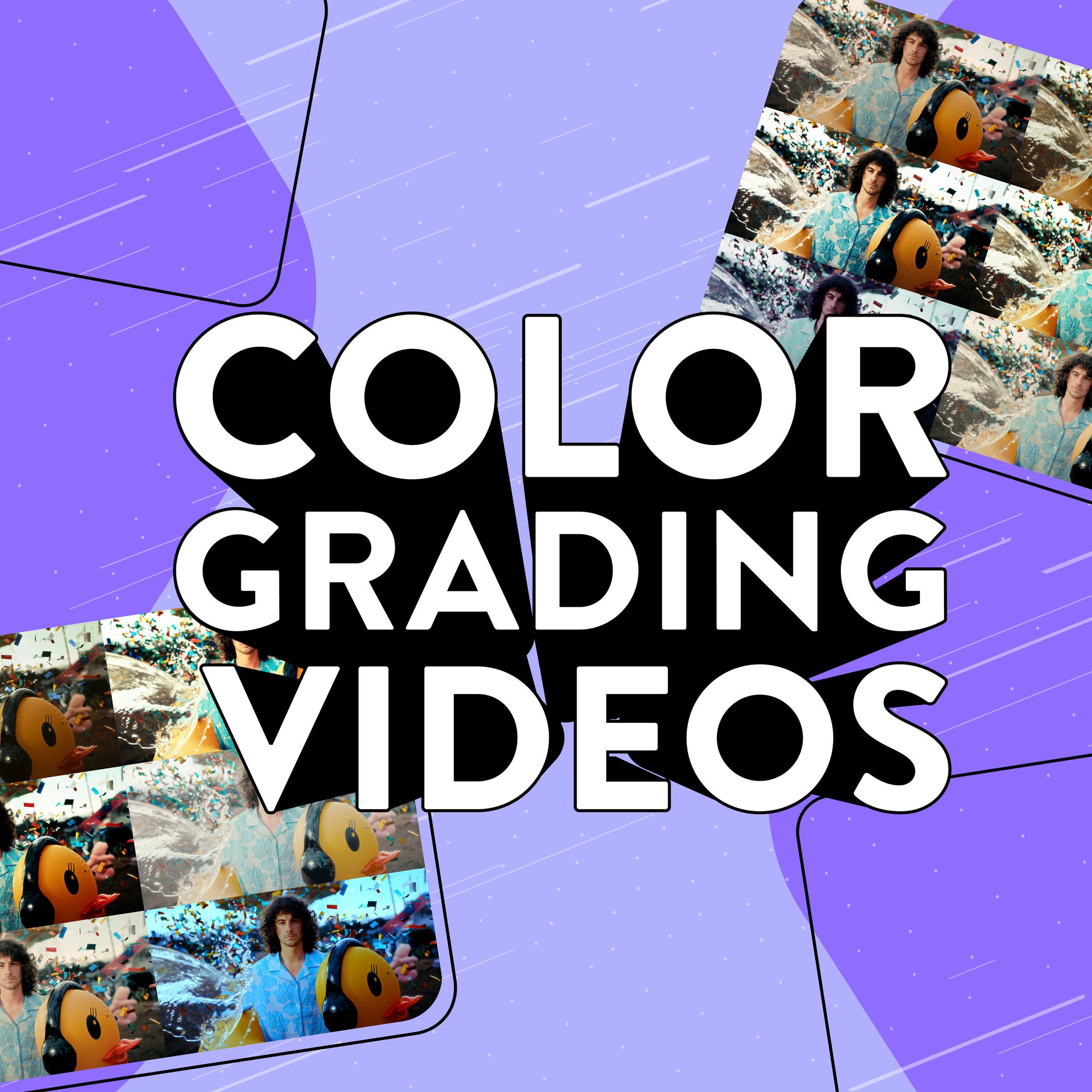 An image showing examples of color grading, with text over the top that says 'color grading video.'
